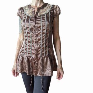 Romantic Vintage tunique satin dress with lace details